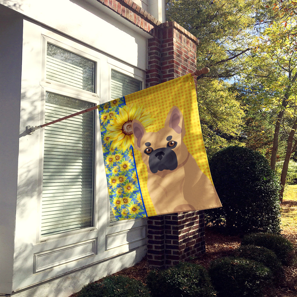 Summer Sunflowers Fawn French Bulldog House Flag 28x40 Porch Sleeve Pole Decorative Outside Yard Banner Artwork Wall Hanging, Polyester