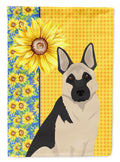 Summer Sunflowers Black and Silver German Shepherd House Flag 28x40 Porch Sleeve Pole Decorative Outside Yard Banner Artwork Wall Hanging, Polyester