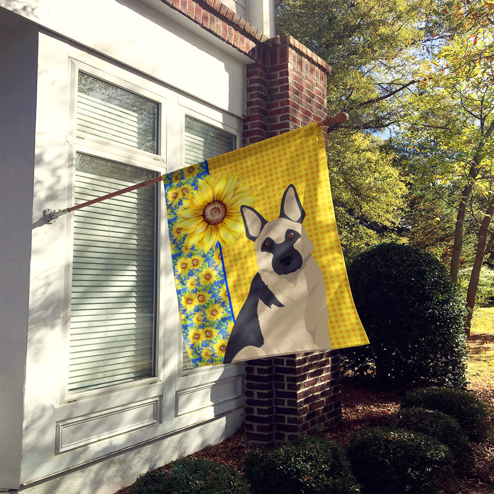 Summer Sunflowers Black and Silver German Shepherd House Flag 28x40 Porch Sleeve Pole Decorative Outside Yard Banner Artwork Wall Hanging, Polyester