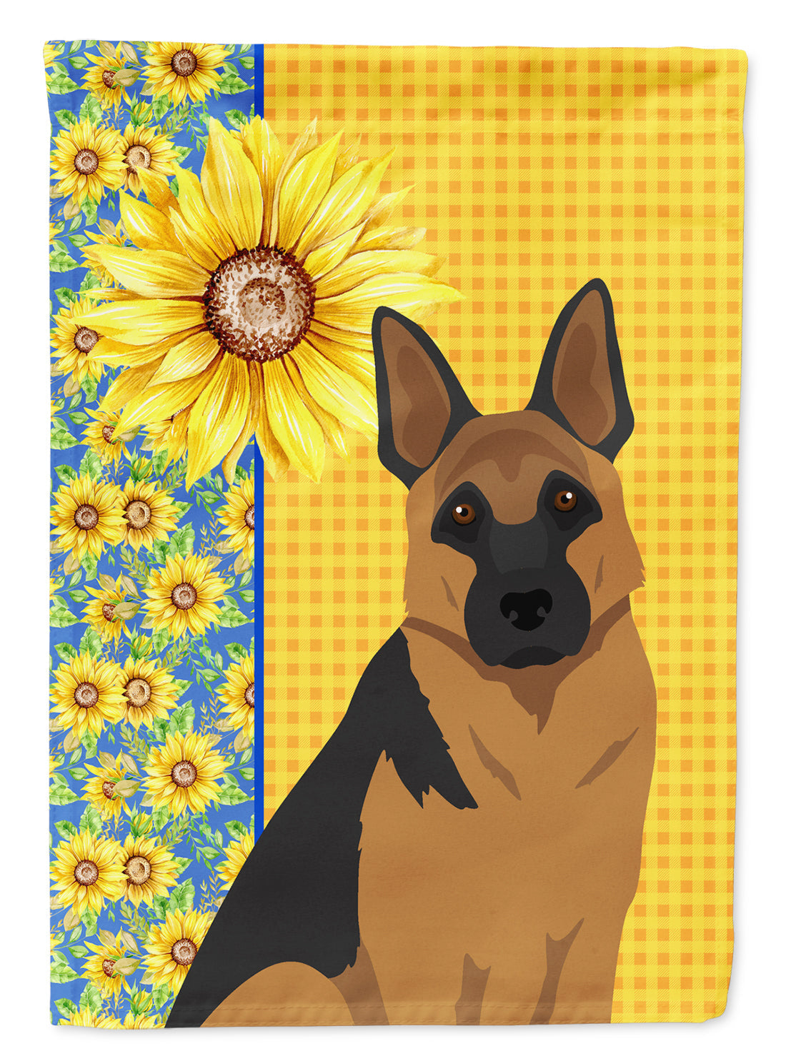 Summer Sunflowers Black and Tan German Shepherd House Flag 28x40 Porch Sleeve Pole Decorative Outside Yard Banner Artwork Wall Hanging, Polyester