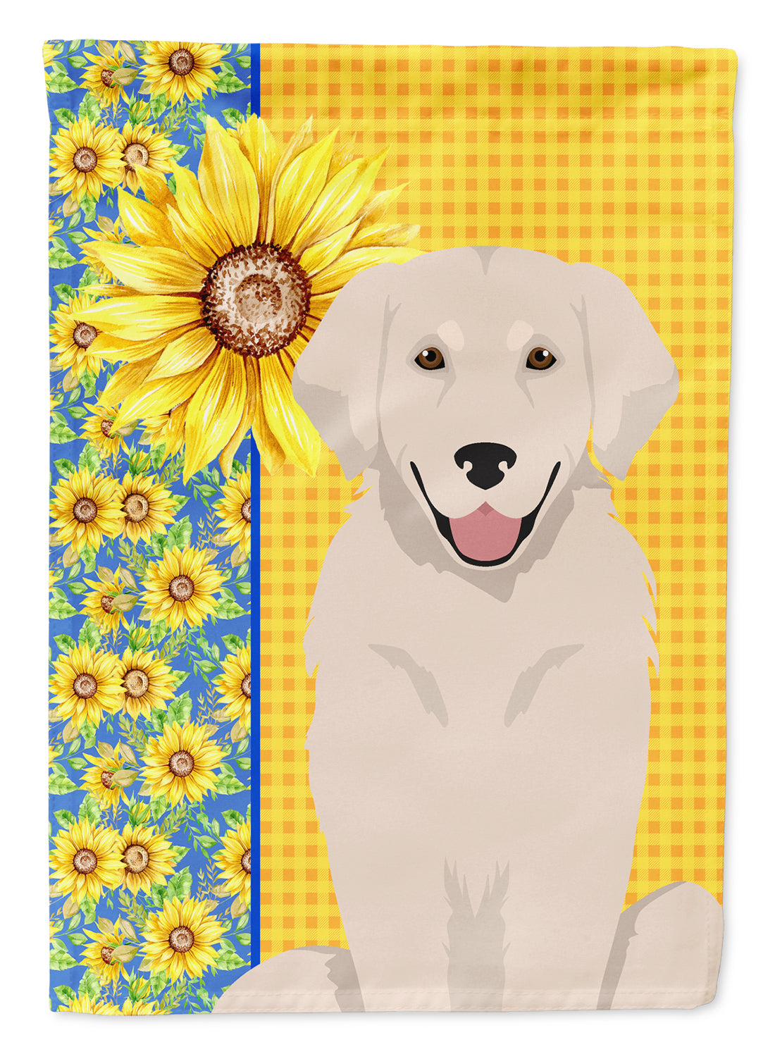 Summer Sunflowers Cream Golden Retriever House Flag 28x40 Porch Sleeve Pole Decorative Outside Yard Banner Artwork Wall Hanging, Polyester