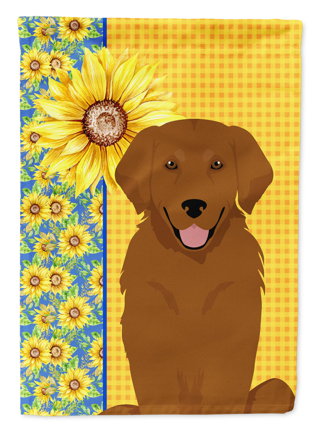 Summer Sunflowers Mahogany Golden Retriever House Flag 28x40 Porch Sleeve Pole Decorative Outside Yard Banner Artwork Wall Hanging, Polyester