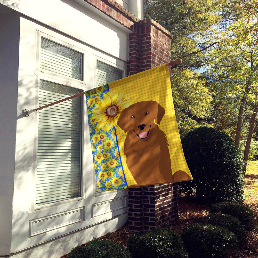 Summer Sunflowers Mahogany Golden Retriever House Flag 28x40 Porch Sleeve Pole Decorative Outside Yard Banner Artwork Wall Hanging, Polyester