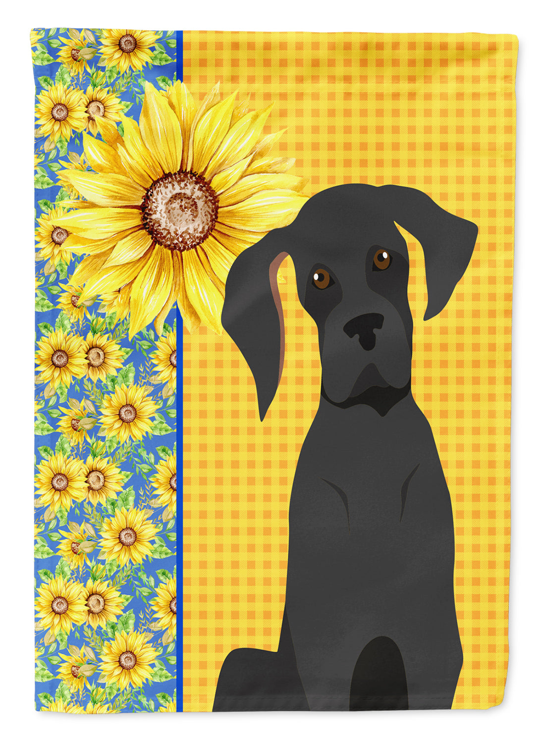 Summer Sunflowers Black Great Dane House Flag 28x40 Porch Sleeve Pole Decorative Outside Yard Banner Artwork Wall Hanging, Polyester