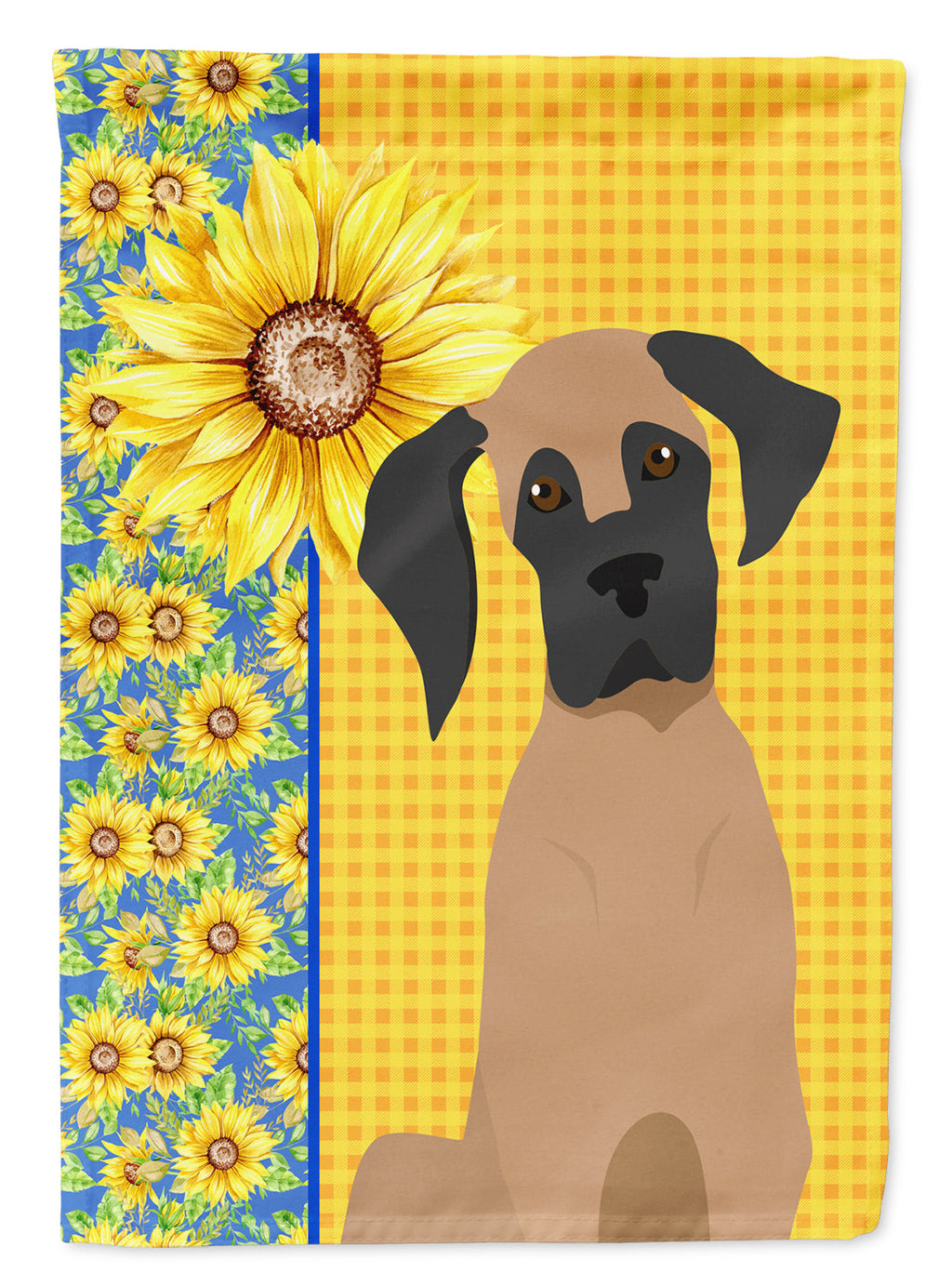 Summer Sunflowers Fawn Great Dane House Flag 28x40 Porch Sleeve Pole Decorative Outside Yard Banner Artwork Wall Hanging, Polyester