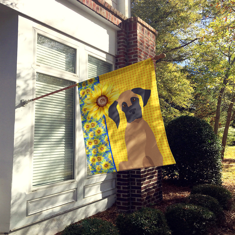 Summer Sunflowers Fawn Great Dane House Flag 28x40 Porch Sleeve Pole Decorative Outside Yard Banner Artwork Wall Hanging, Polyester