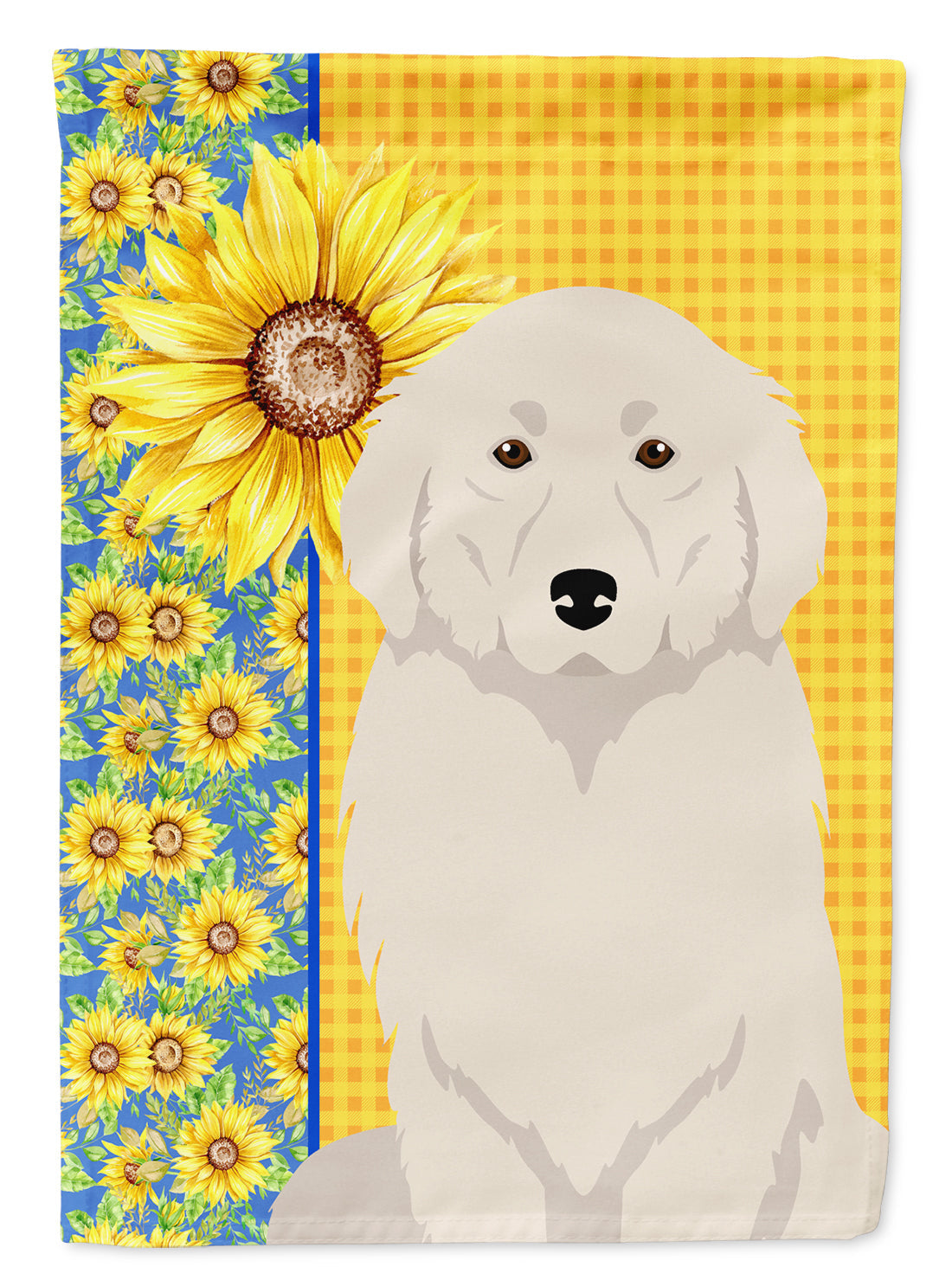 Summer Sunflowers Great Pyrenees House Flag 28x40 Porch Sleeve Pole Decorative Outside Yard Banner Artwork Wall Hanging, Polyester