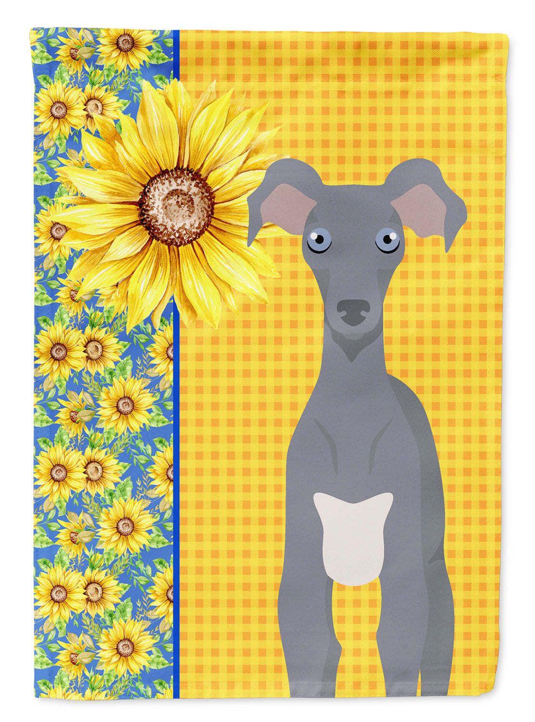 Summer Sunflowers Gray Italian Greyhound House Flag 28x40 Porch Sleeve Pole Decorative Outside Yard Banner Artwork Wall Hanging, Polyester