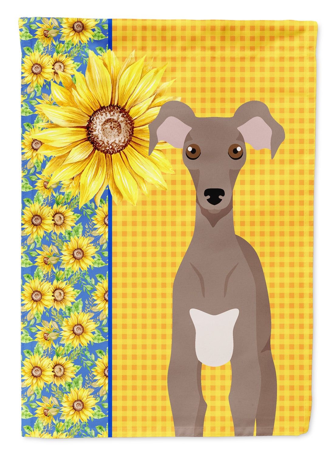 Summer Sunflowers Fawn Italian Greyhound House Flag 28x40 Porch Sleeve Pole Decorative Outside Yard Banner Artwork Wall Hanging, Polyester