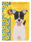 Summer Sunflowers Black White Smooth Jack Russell Terrier House Flag 28x40 Porch Sleeve Pole Decorative Outside Yard Banner Artwork Wall Hanging, Polyester