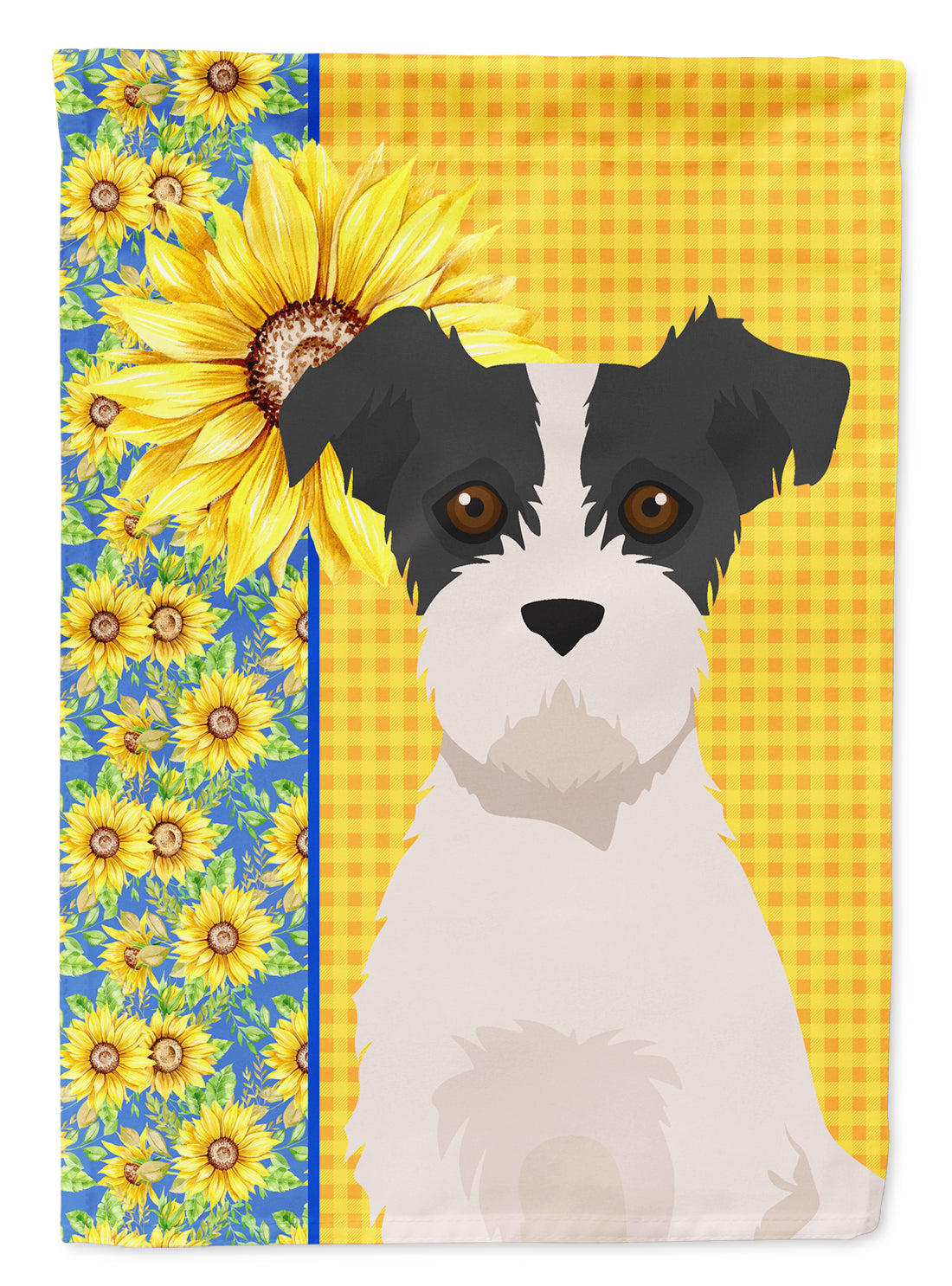 Summer Sunflowers Black White Wirehair Jack Russell Terrier House Flag 28x40 Porch Sleeve Pole Decorative Outside Yard Banner Artwork Wall Hanging, Polyester