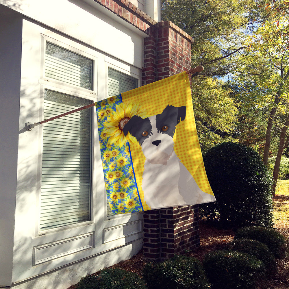 Summer Sunflowers Black White Wirehair Jack Russell Terrier House Flag 28x40 Porch Sleeve Pole Decorative Outside Yard Banner Artwork Wall Hanging, Polyester