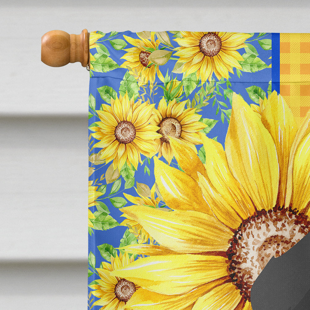 Summer Sunflowers Black White Wirehair Jack Russell Terrier House Flag 28x40 Porch Sleeve Pole Decorative Outside Yard Banner Artwork Wall Hanging, Polyester