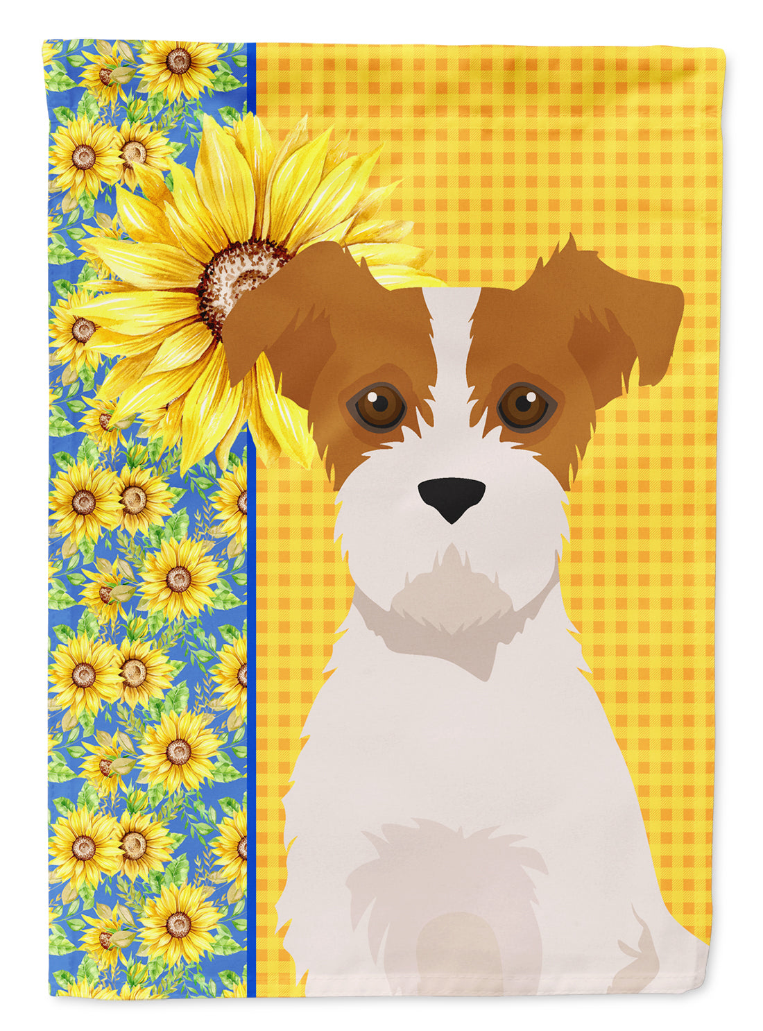 Summer Sunflowers Brown White Wirehair Jack Russell Terrier House Flag 28x40 Porch Sleeve Pole Decorative Outside Yard Banner Artwork Wall Hanging, Polyester