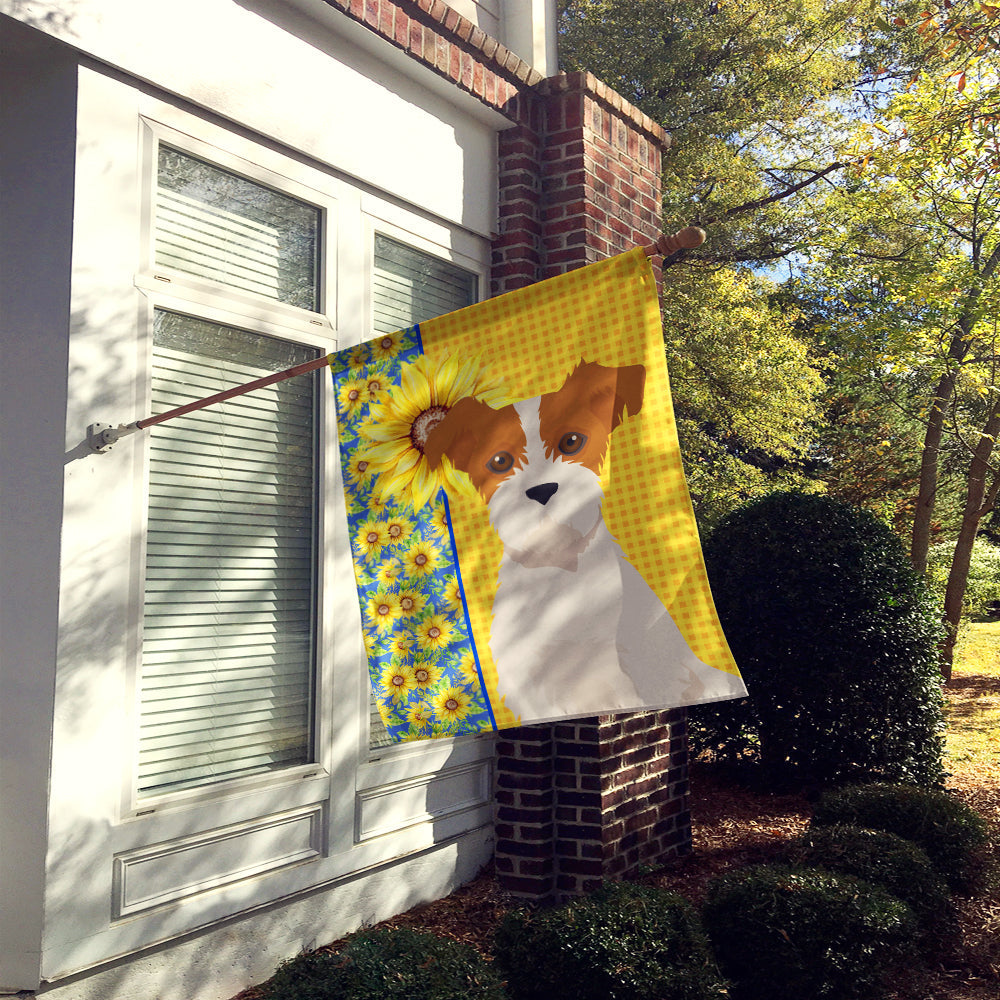 Summer Sunflowers Brown White Wirehair Jack Russell Terrier House Flag 28x40 Porch Sleeve Pole Decorative Outside Yard Banner Artwork Wall Hanging, Polyester
