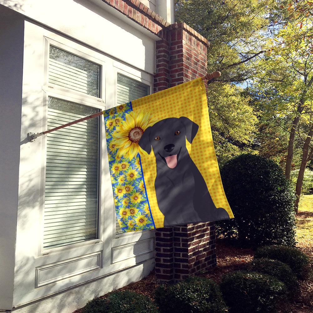 Summer Sunflowers Black Labrador Retriever House Flag 28x40 Porch Sleeve Pole Decorative Outside Yard Banner Artwork Wall Hanging, Polyester