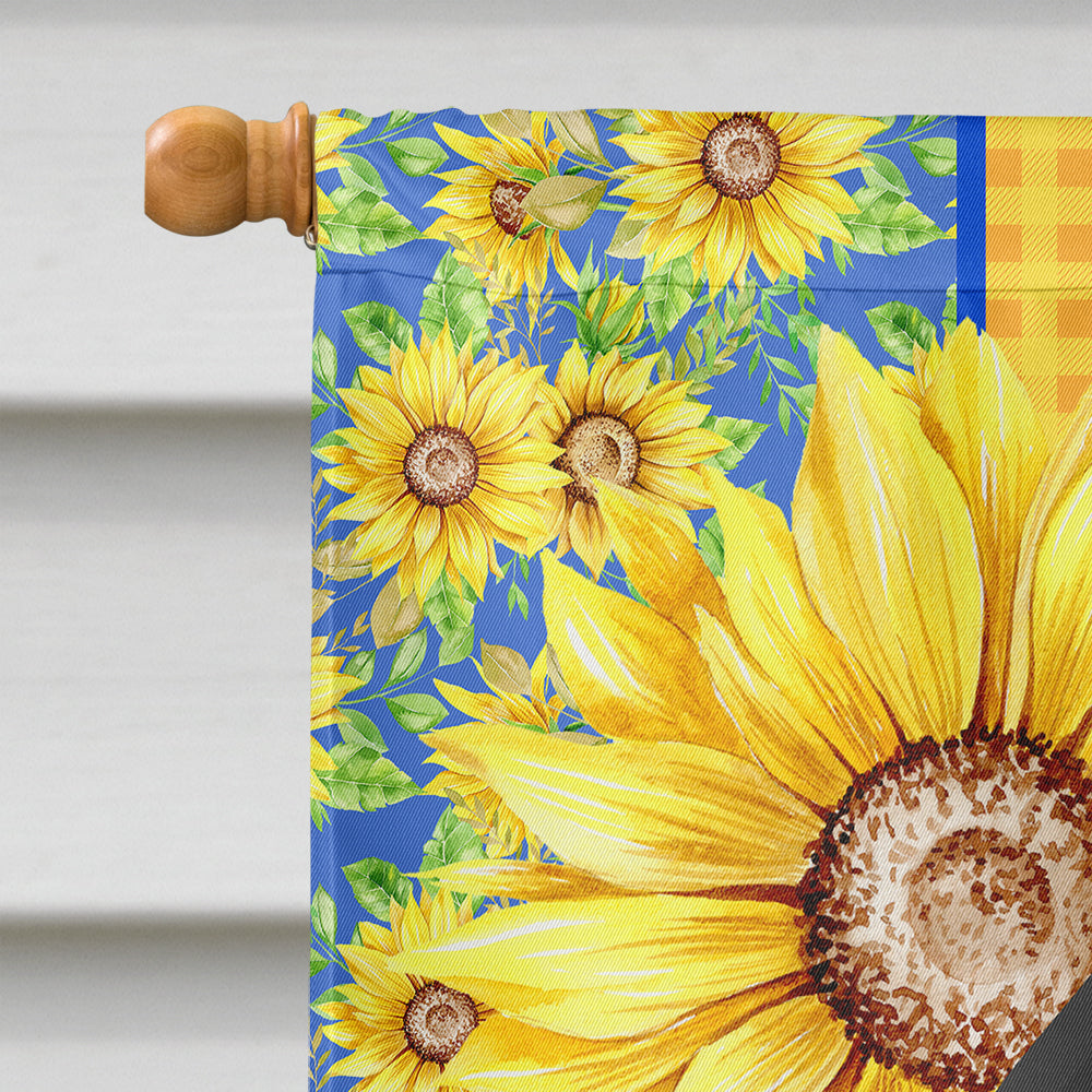 Summer Sunflowers Black Labrador Retriever House Flag 28x40 Porch Sleeve Pole Decorative Outside Yard Banner Artwork Wall Hanging, Polyester