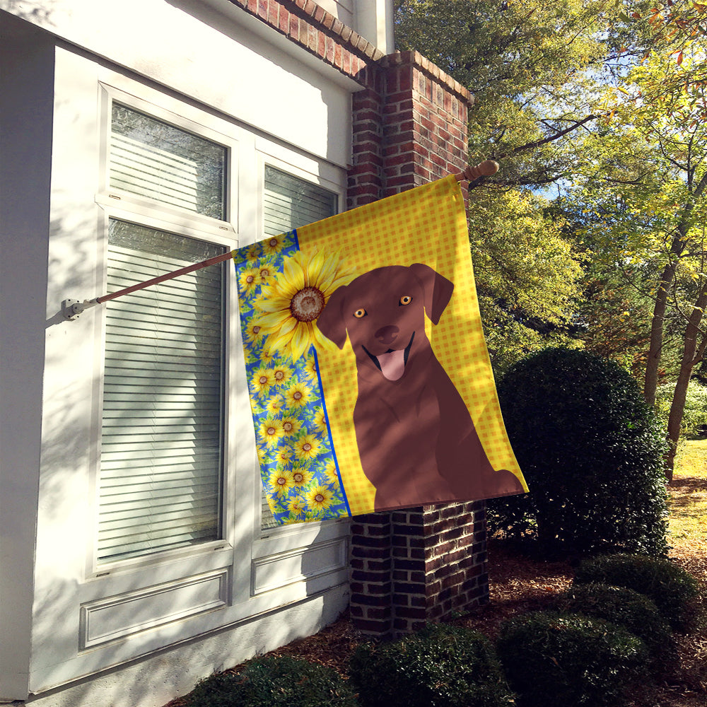Summer Sunflowers Chocolate Labrador Retriever House Flag 28x40 Porch Sleeve Pole Decorative Outside Yard Banner Artwork Wall Hanging, Polyester