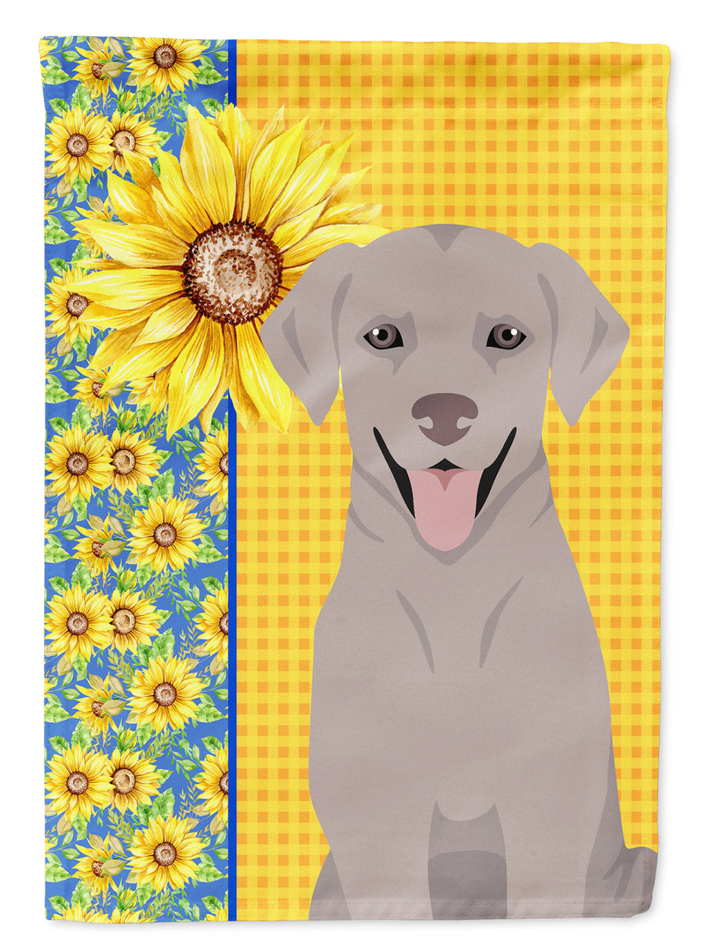 Summer Sunflowers Gray Labrador Retriever House Flag 28x40 Porch Sleeve Pole Decorative Outside Yard Banner Artwork Wall Hanging, Polyester