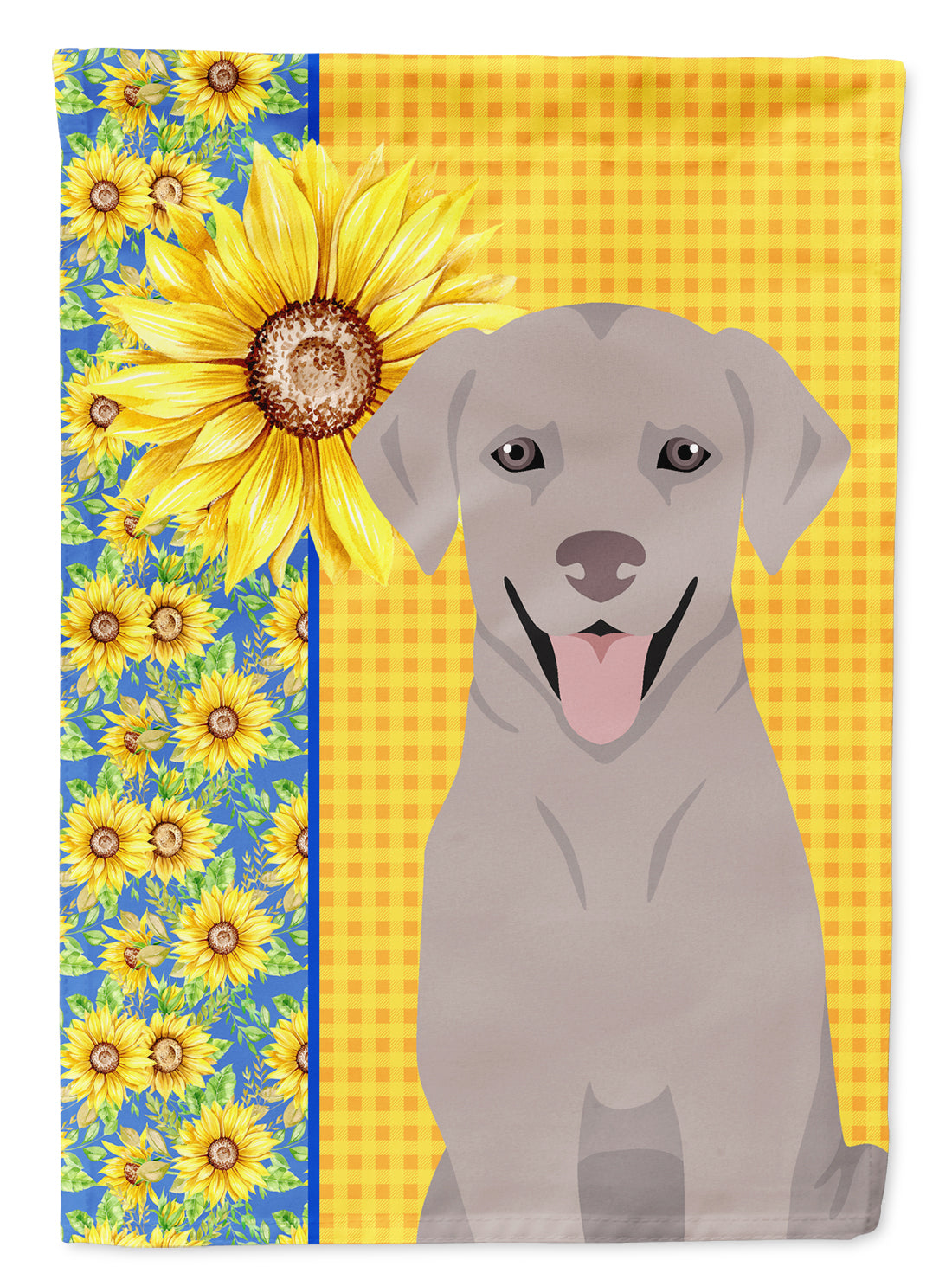 Summer Sunflowers Gray Labrador Retriever House Flag 28x40 Porch Sleeve Pole Decorative Outside Yard Banner Artwork Wall Hanging, Polyester