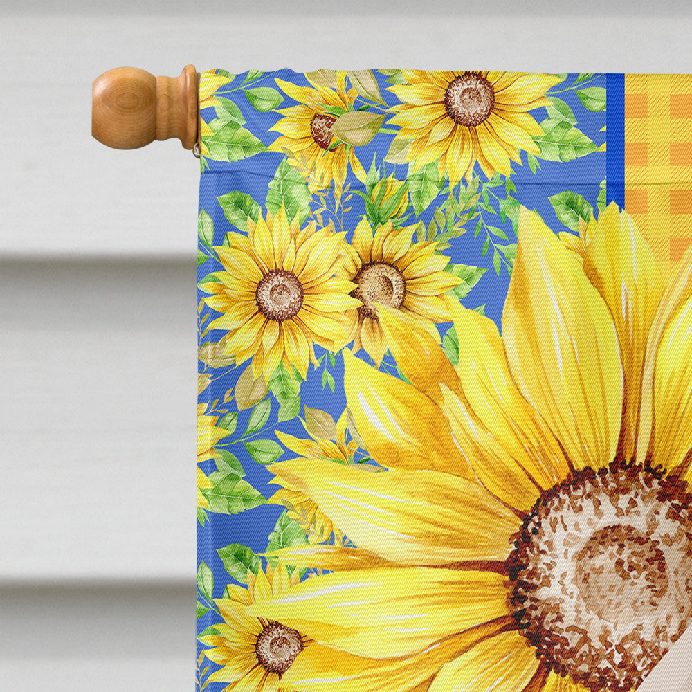 Summer Sunflowers White Cream Labrador Retriever House Flag 28x40 Porch Sleeve Pole Decorative Outside Yard Banner Artwork Wall Hanging, Polyester