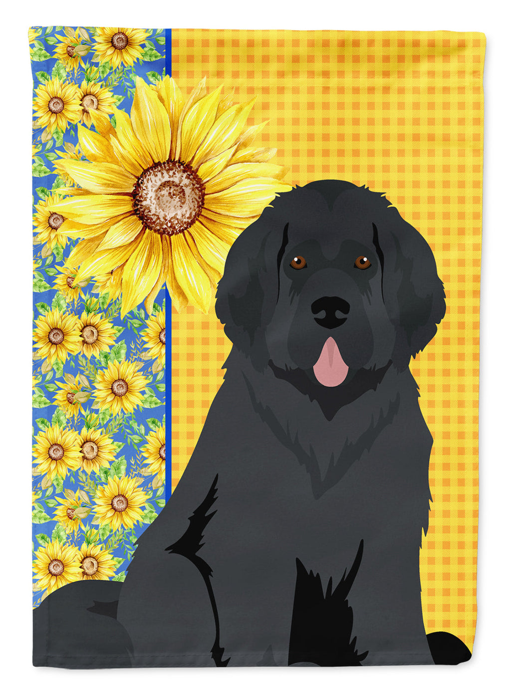 Summer Sunflowers Black Newfoundland House Flag 28x40 Porch Sleeve Pole Decorative Outside Yard Banner Artwork Wall Hanging, Polyester