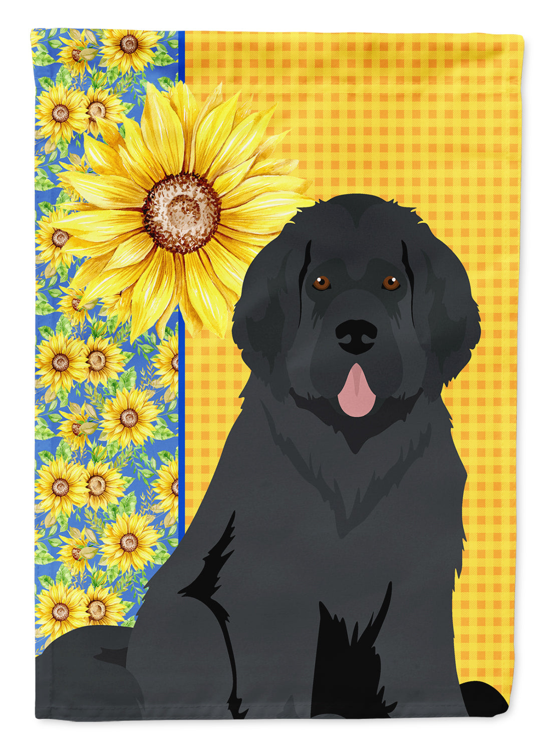 Summer Sunflowers Black Newfoundland House Flag 28x40 Porch Sleeve Pole Decorative Outside Yard Banner Artwork Wall Hanging, Polyester