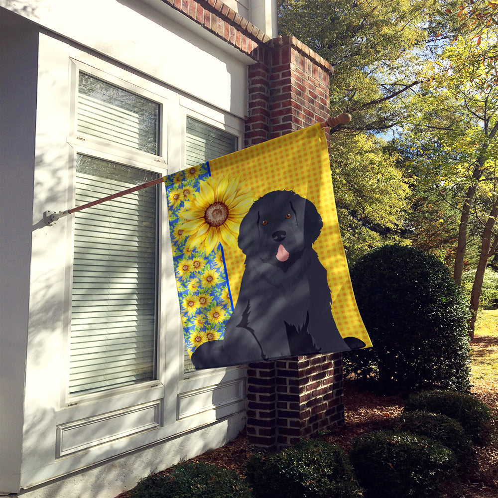 Summer Sunflowers Black Newfoundland House Flag 28x40 Porch Sleeve Pole Decorative Outside Yard Banner Artwork Wall Hanging, Polyester