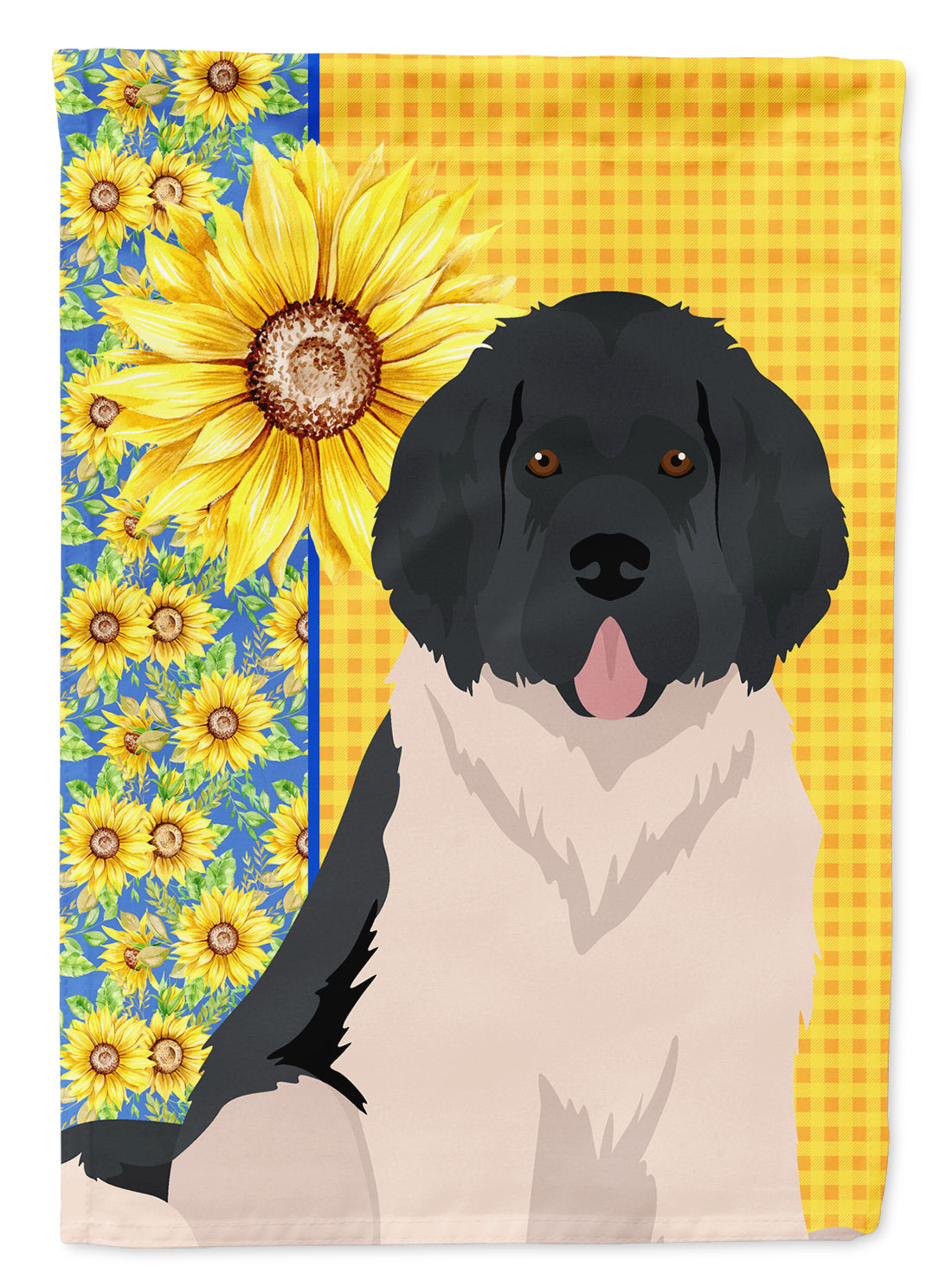 Summer Sunflowers Landseer Newfoundland House Flag 28x40 Porch Sleeve Pole Decorative Outside Yard Banner Artwork Wall Hanging, Polyester