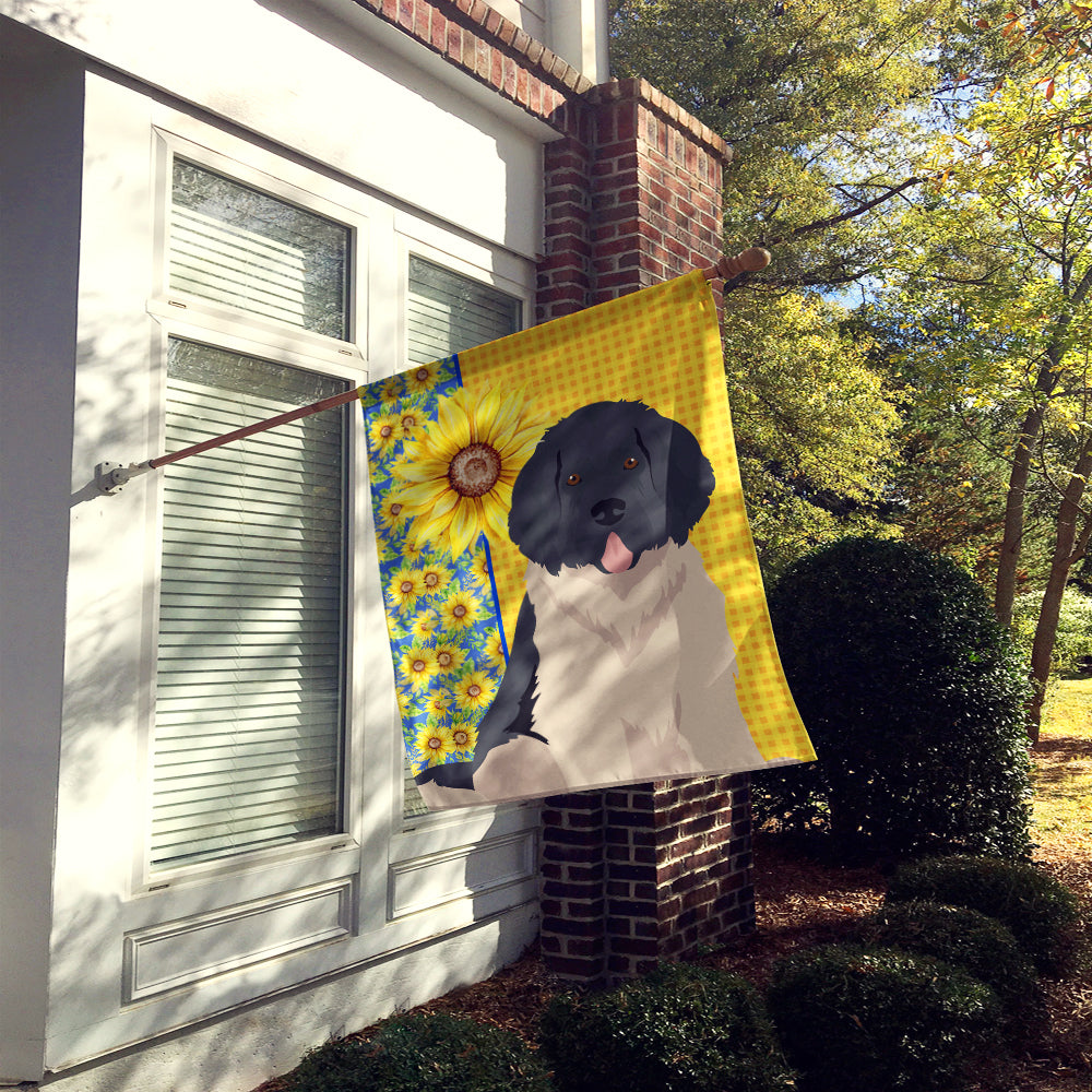 Summer Sunflowers Landseer Newfoundland House Flag 28x40 Porch Sleeve Pole Decorative Outside Yard Banner Artwork Wall Hanging, Polyester