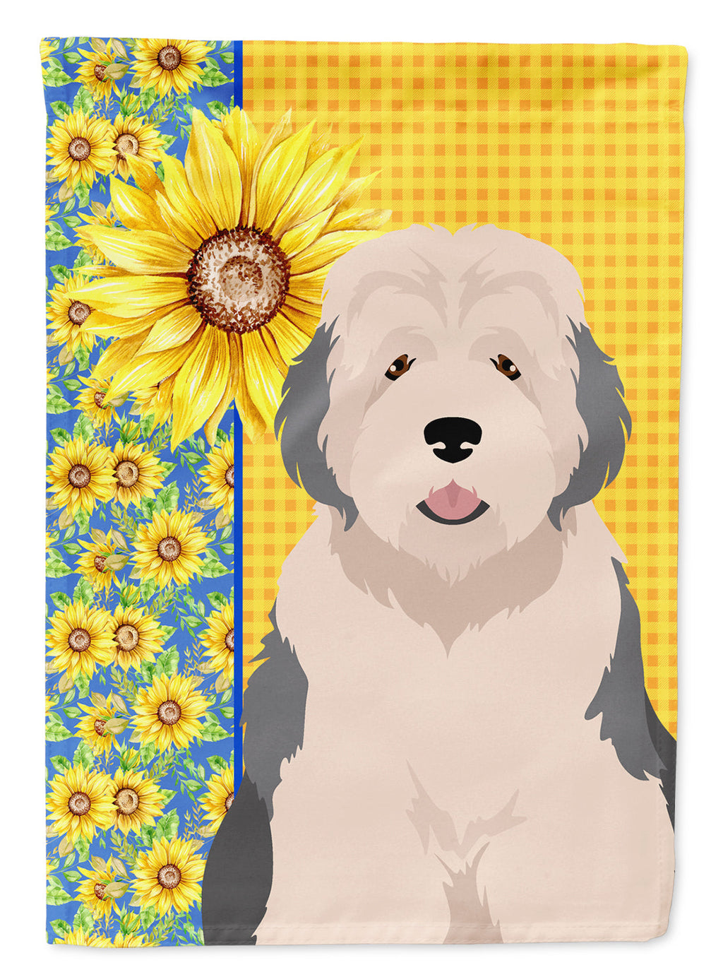 Summer Sunflowers Old English Sheepdog House Flag 28x40 Porch Sleeve Pole Decorative Outside Yard Banner Artwork Wall Hanging, Polyester
