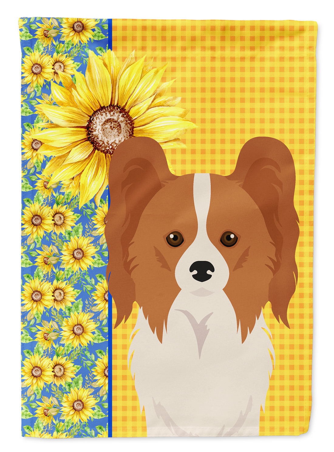 Summer Sunflowers Red and White Papillon House Flag 28x40 Porch Sleeve Pole Decorative Outside Yard Banner Artwork Wall Hanging, Polyester