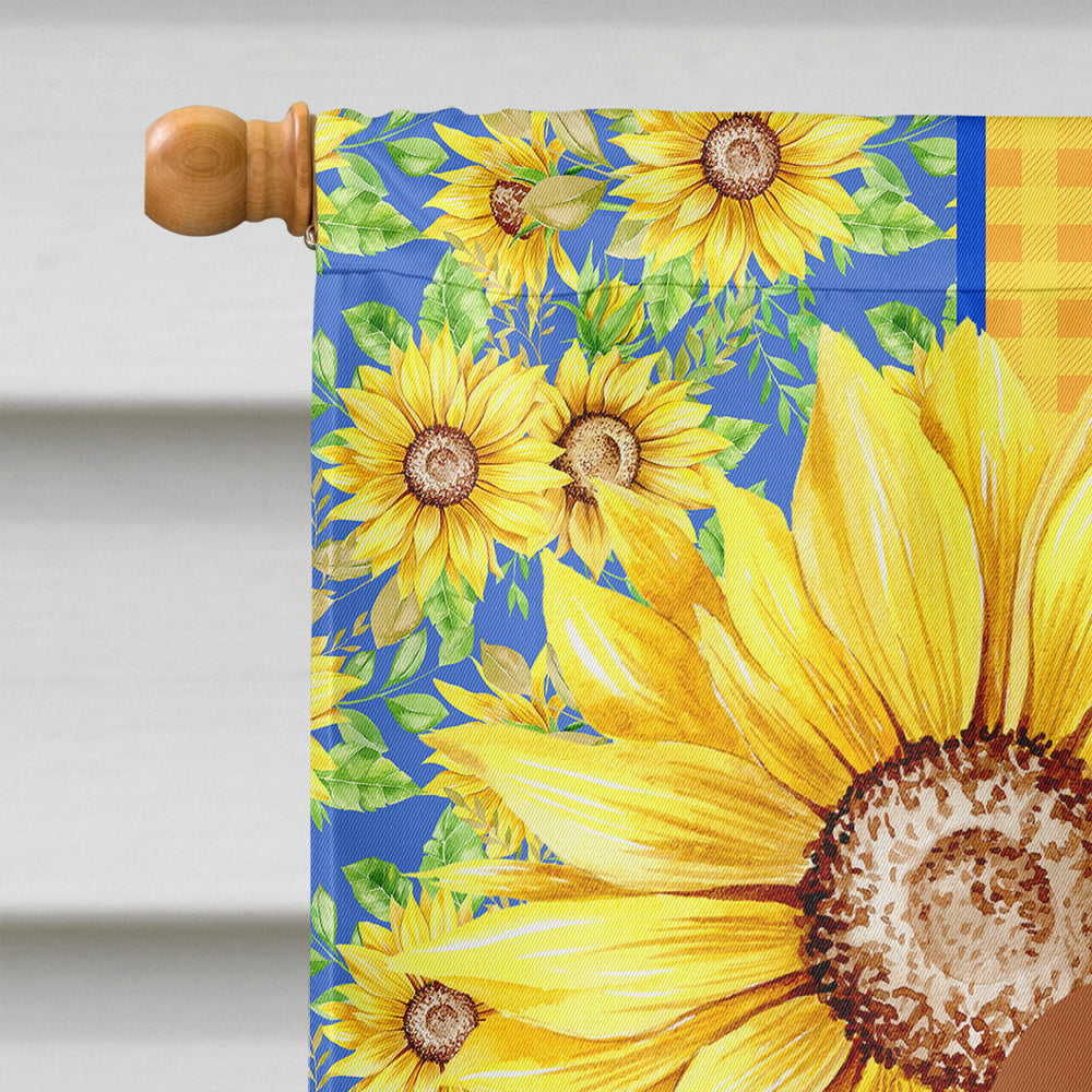 Summer Sunflowers Red and White Papillon House Flag 28x40 Porch Sleeve Pole Decorative Outside Yard Banner Artwork Wall Hanging, Polyester
