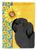 Summer Sunflowers Black Pekingese House Flag 28x40 Porch Sleeve Pole Decorative Outside Yard Banner Artwork Wall Hanging, Polyester