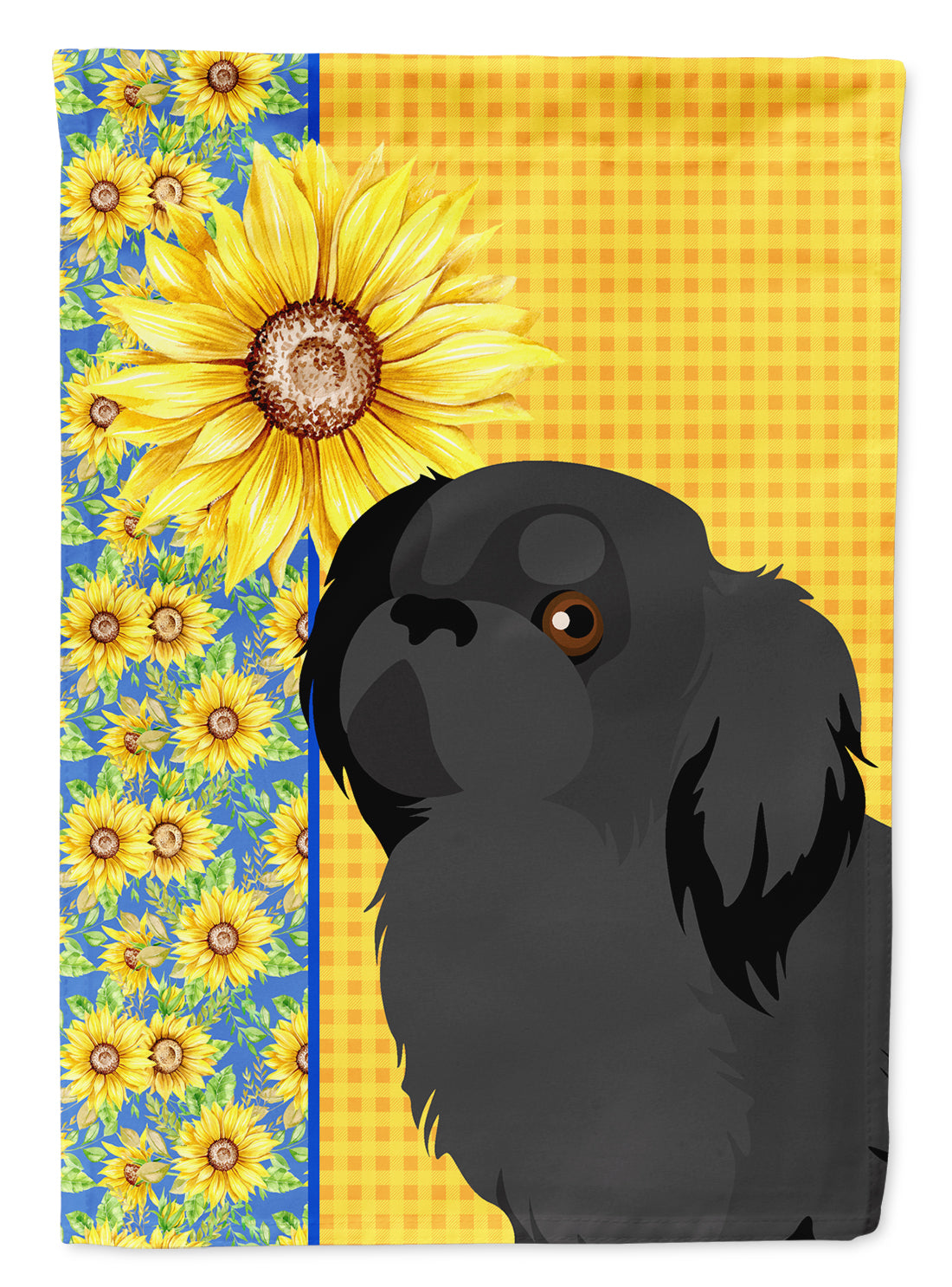 Summer Sunflowers Black Pekingese House Flag 28x40 Porch Sleeve Pole Decorative Outside Yard Banner Artwork Wall Hanging, Polyester