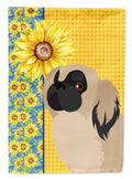 Summer Sunflowers Cream Pekingese House Flag 28x40 Porch Sleeve Pole Decorative Outside Yard Banner Artwork Wall Hanging, Polyester