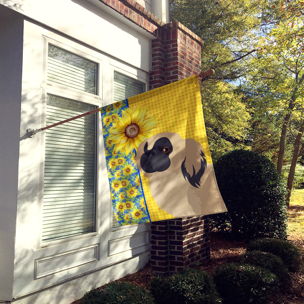 Summer Sunflowers Cream Pekingese House Flag 28x40 Porch Sleeve Pole Decorative Outside Yard Banner Artwork Wall Hanging, Polyester