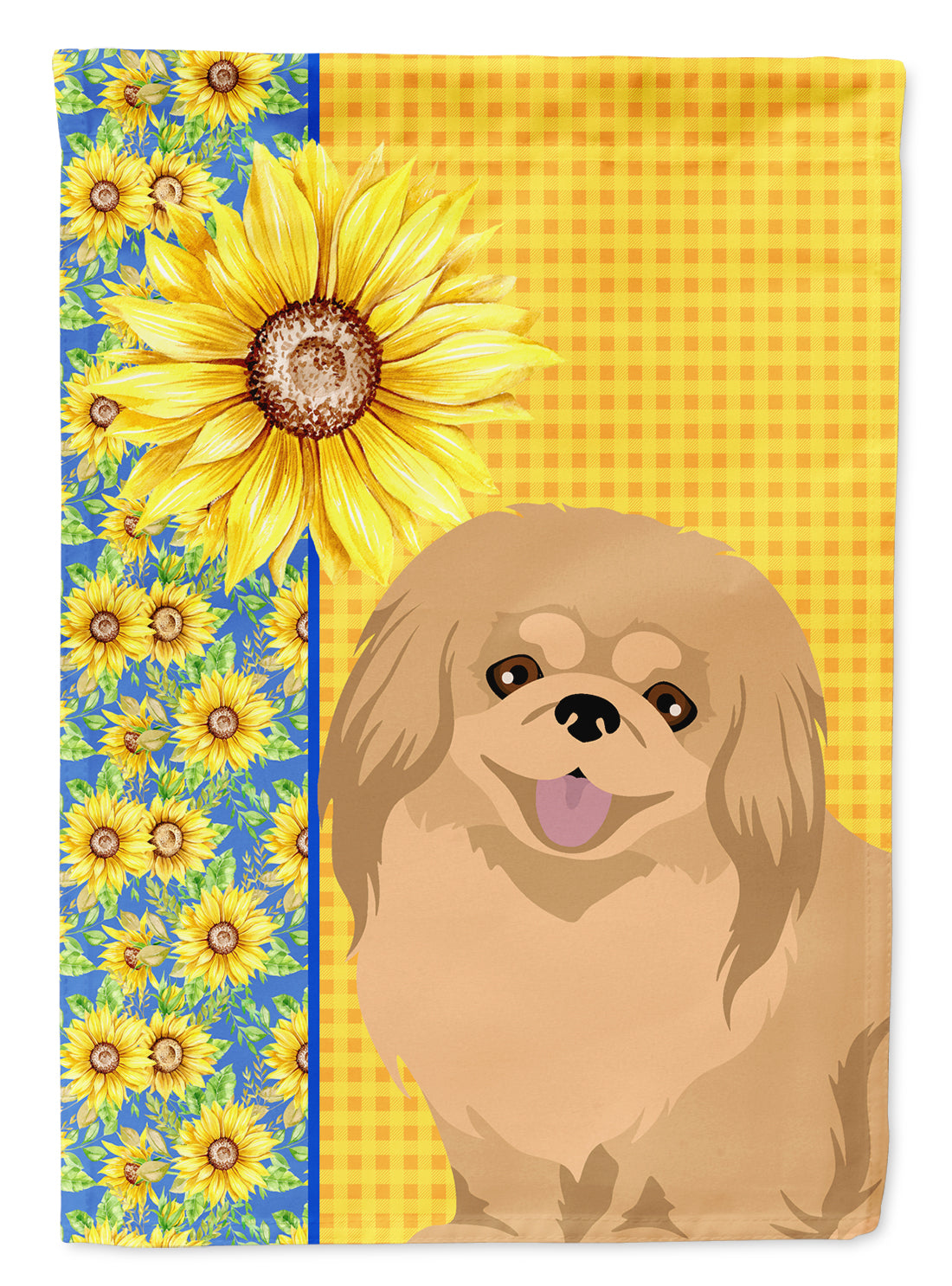 Summer Sunflowers Gold Pekingese House Flag 28x40 Porch Sleeve Pole Decorative Outside Yard Banner Artwork Wall Hanging, Polyester