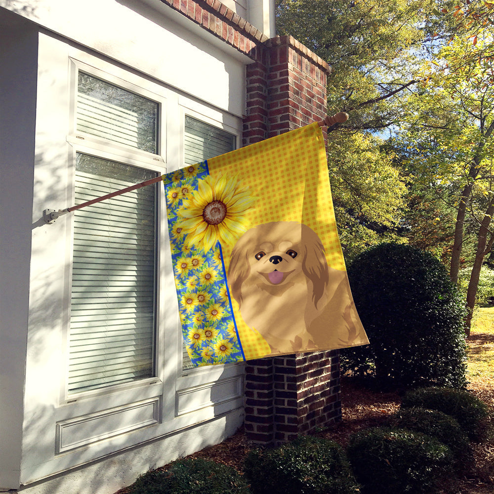 Summer Sunflowers Gold Pekingese House Flag 28x40 Porch Sleeve Pole Decorative Outside Yard Banner Artwork Wall Hanging, Polyester