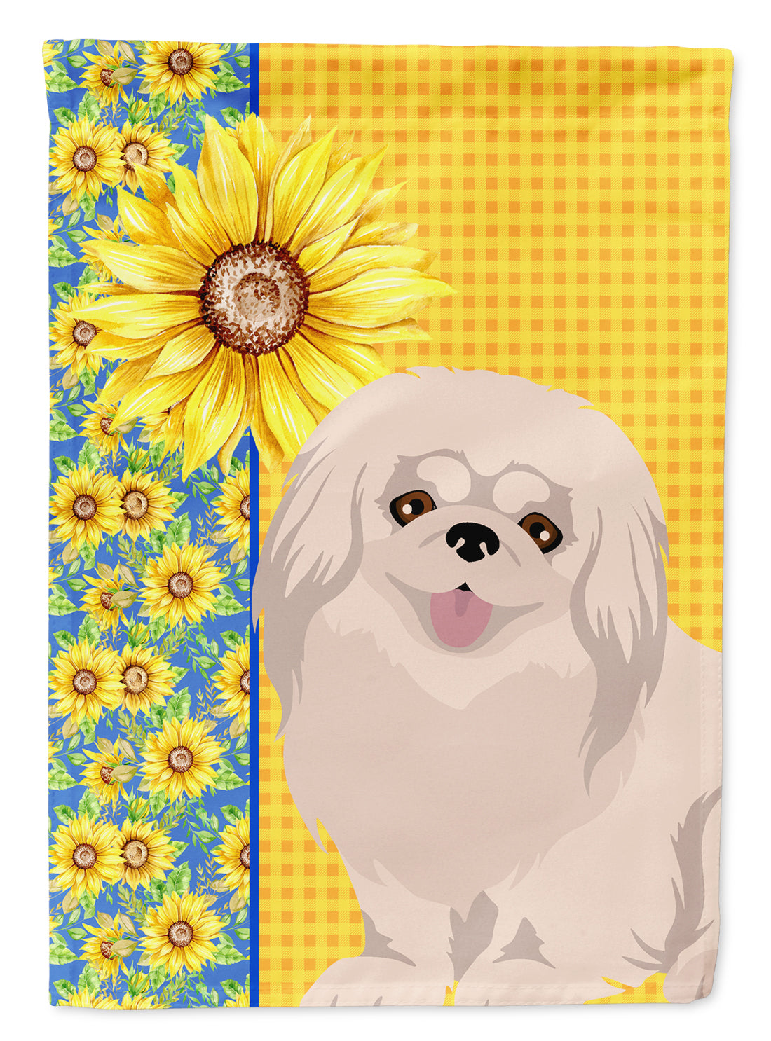 Summer Sunflowers White Pekingese House Flag 28x40 Porch Sleeve Pole Decorative Outside Yard Banner Artwork Wall Hanging, Polyester
