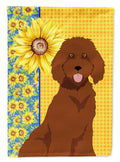 Summer Sunflowers Standard Red Poodle House Flag 28x40 Porch Sleeve Pole Decorative Outside Yard Banner Artwork Wall Hanging, Polyester