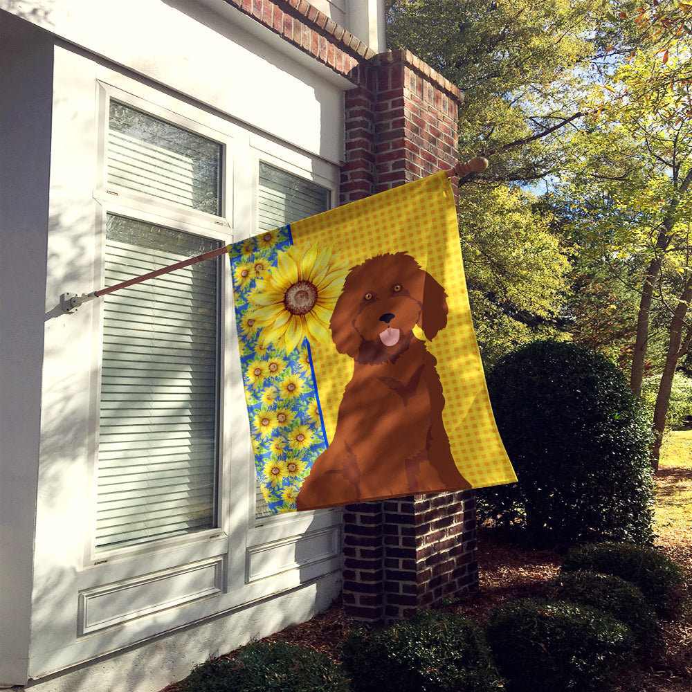 Summer Sunflowers Standard Red Poodle House Flag 28x40 Porch Sleeve Pole Decorative Outside Yard Banner Artwork Wall Hanging, Polyester