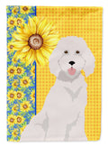 Summer Sunflowers Standard White Poodle House Flag 28x40 Porch Sleeve Pole Decorative Outside Yard Banner Artwork Wall Hanging, Polyester