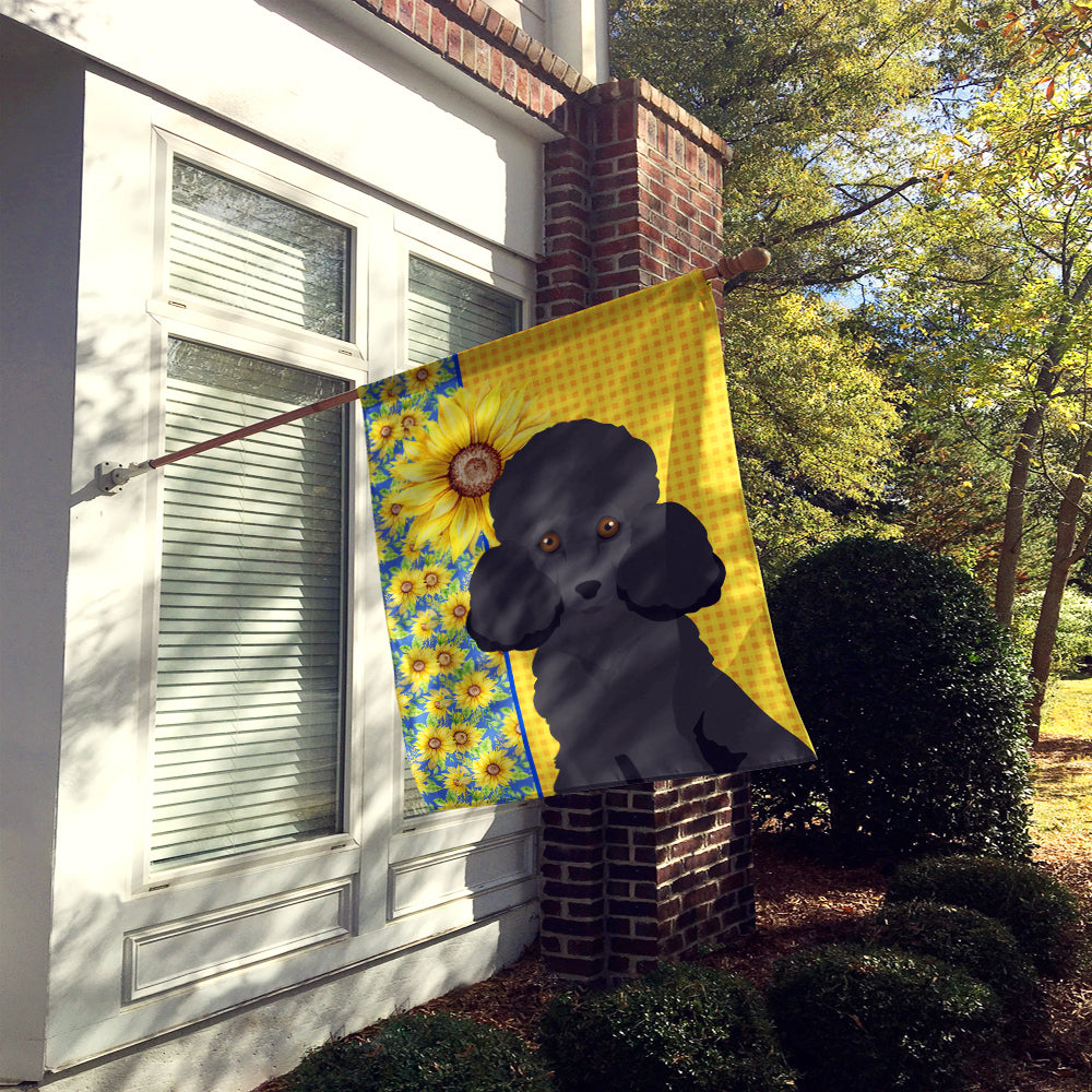 Summer Sunflowers Toy Black Poodle House Flag 28x40 Porch Sleeve Pole Decorative Outside Yard Banner Artwork Wall Hanging, Polyester