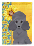 Summer Sunflowers Toy Grey Poodle House Flag 28x40 Porch Sleeve Pole Decorative Outside Yard Banner Artwork Wall Hanging, Polyester