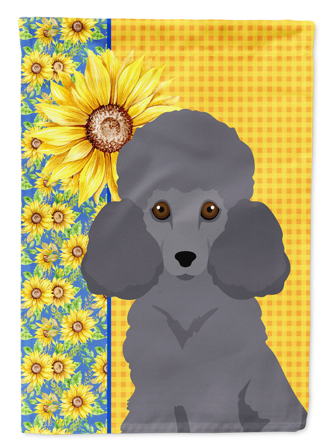 Summer Sunflowers Toy Grey Poodle House Flag 28x40 Porch Sleeve Pole Decorative Outside Yard Banner Artwork Wall Hanging, Polyester
