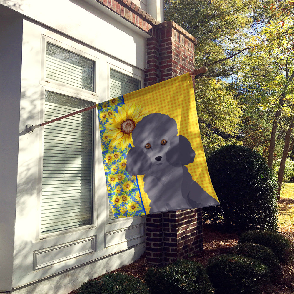 Summer Sunflowers Toy Grey Poodle House Flag 28x40 Porch Sleeve Pole Decorative Outside Yard Banner Artwork Wall Hanging, Polyester