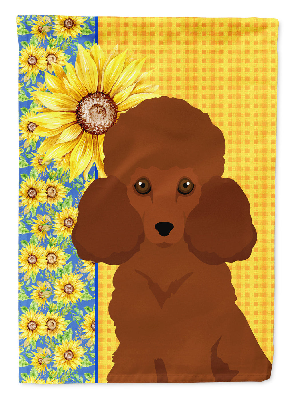 Summer Sunflowers Toy Red Poodle House Flag 28x40 Porch Sleeve Pole Decorative Outside Yard Banner Artwork Wall Hanging, Polyester