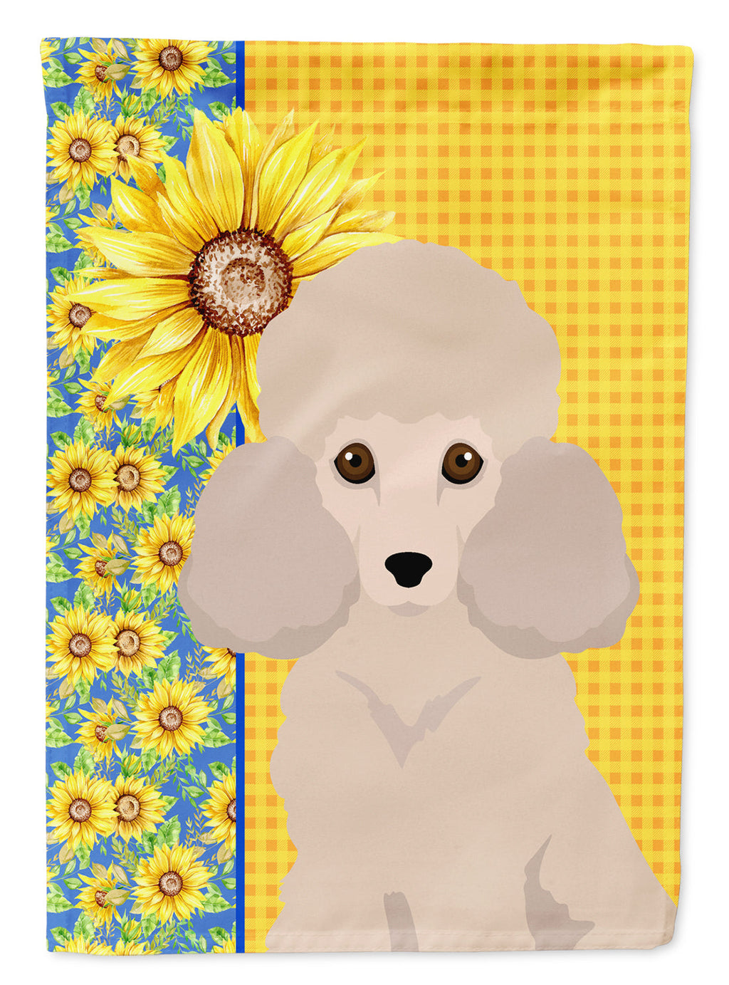 Summer Sunflowers Toy Cream Poodle House Flag 28x40 Porch Sleeve Pole Decorative Outside Yard Banner Artwork Wall Hanging, Polyester