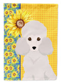 Summer Sunflowers Toy White Poodle House Flag 28x40 Porch Sleeve Pole Decorative Outside Yard Banner Artwork Wall Hanging, Polyester